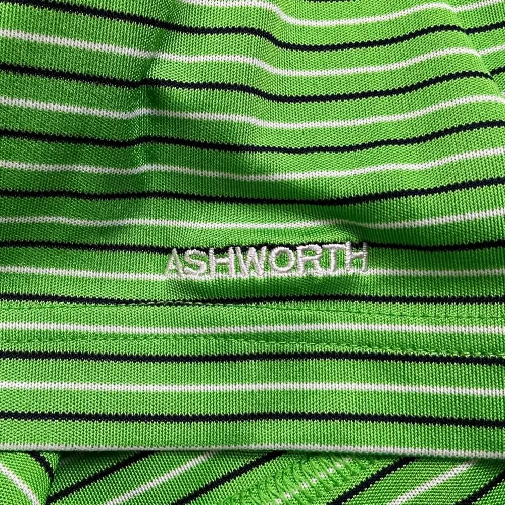 Men's Ashworth Golf Polo Activewear 3XL Green White Black Pin Stripe - Picture 11 of 13